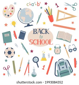 Back to school. School supplies vector set isolated on white background.