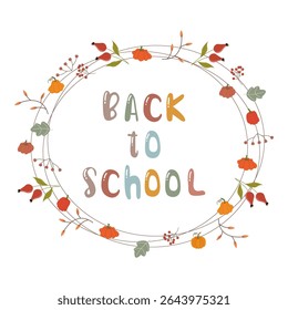 Back to school surrounded by leaves and berries. Secondary illustration