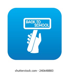 Back to school symbol design on blue button,clean vector