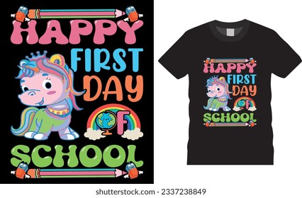 Back to school T shirt design vector template illustration. For kids happy eraser, cute unicorn, rainbow and pencils with  Unique And Colorful kids t-shirts design .