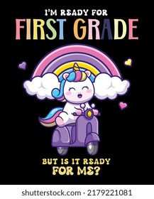 Back to school T shirt, Hello preschool, Kindergarten, Pre-k, I am ready to crush 1st grade is an image of a Unicorn returning to school for 1st grade
