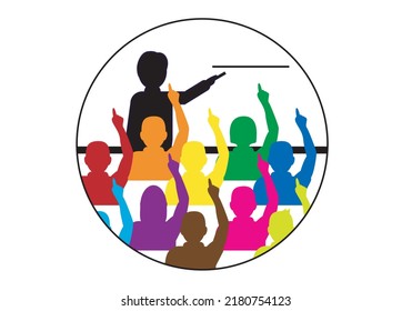 
Back to school. The teacher asks the students and they raise their hand