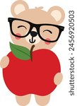 Back to school teddy bear holding an apple