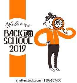 Back to school teenager boys character set. Learn and Search activities in flat doodle concept. Vector illustration. Hand drawn. Welcome Back To School. Web or print banner