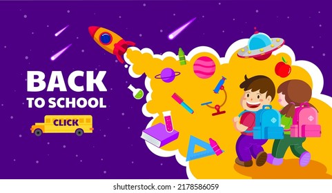 Back To School, Template Banner, Bag , Kids Concept , School Bus, Vector Illustration