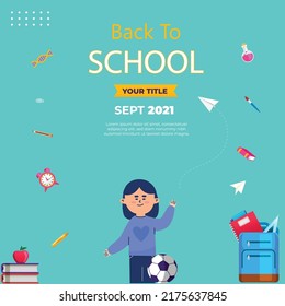 Back to School template banner design with pencile , bag, equipment.