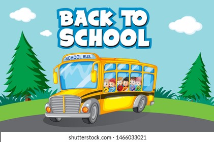 Back to school template with school bus illustration