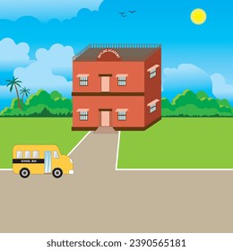 Back to school template with school bus .School bus vector. School vector. Vector illustration.