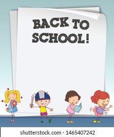 Volver a la plantilla escolar con ilustración infantil