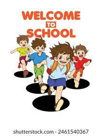 back to school, Template for design. Funny cartoon characters. Vector illustration. Isolated on white background