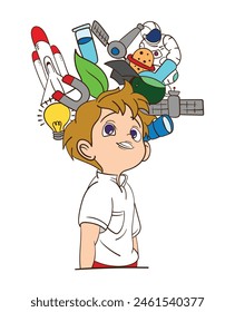 back to school, Template for design. Funny cartoon characters. Vector illustration. Isolated on white background