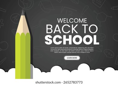 Back to school template design with pencil in board background. Vector illustration