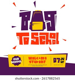 Back to school template design with typography of bag to school with backpack in flat design. back to school advertisement template design