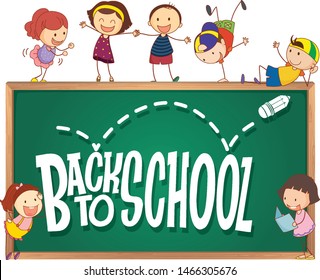 Back to school template with doodle children illustration