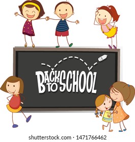 Back to school template with doodle children illustration