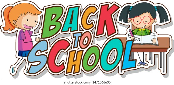 Back to school template with girls illustration