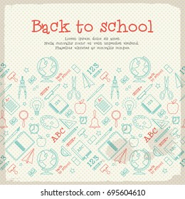 Back to school template with hand drawn elements on dotted background vector illustration