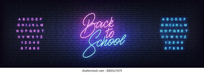 Back to School template neon sign. Glowing Back to School lettering concept