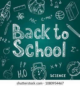 Back to school template on the green chalkboard