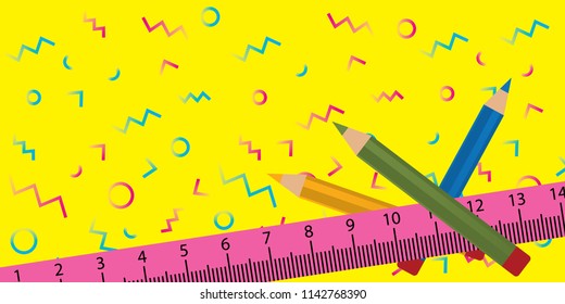 Back to school template with pop art theme abstract background. Minimal top view illustration