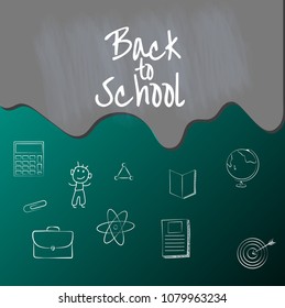back to school template and poster design illustration on green background.  small clipart on background.