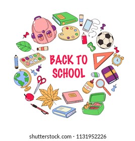 Back to school template. Set of school accessories. Template for advertising, printing, banner. Sale, special offers
