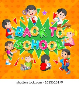 Back to school template with students of illustration