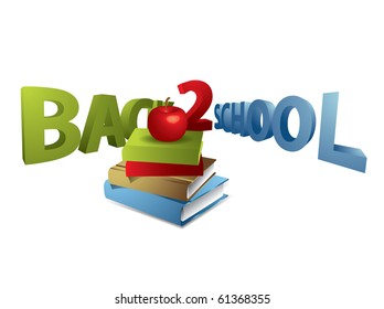 De vuelta al texto escolar con manzanas y libros