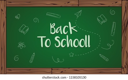 Back to school text in blackboard. Vector illustration banner.