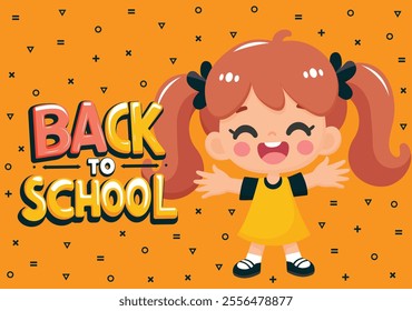 back to school text with cartoon cute girl