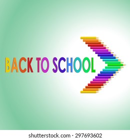 Back to school text with colored pencils. Vector illustration.