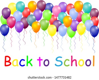 Back to school text with colorful balloons on white background. Vector illustration