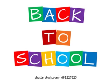 back to school, text in colorful rotated squares