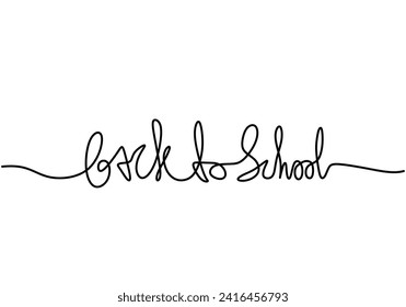 Back to school text in continuous one line art drawing. Single monoline words phrase.
