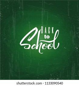 Back to school text drawing by white chalk in blackboard. Web elements, for blog and sales. Vector illustration banner.