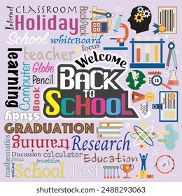 Back to School Text and Element in Purple Background. Back to School Background.
