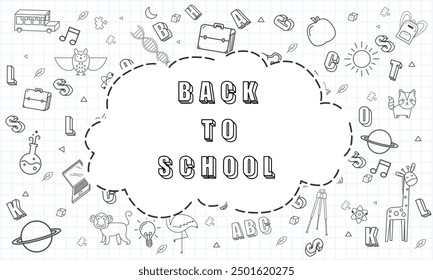 Back to school text with school elements and items, of education banner design vector.