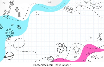 Back to school text with school elements and items, banner design vector.