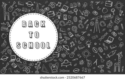 Back to school text with school elements and items, of education banner design vector.