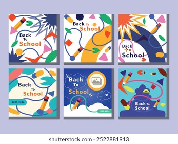 Back to school text with school elements and items, vector illustration banner vector template 