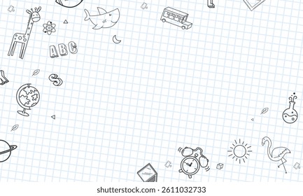 Back to school text with school elements and items, banner design vector.
