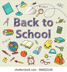 Back to school text end school vector doodle concept