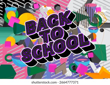 Zurück zur Schule Text mit geometrischen Grafik Retro-Thema Hintergrund. Minimale geometrische Elemente. Vintage abstrakte Formen Vektorgrafik.