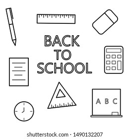Back To School Text . School Icon Set Vector / Illustration
