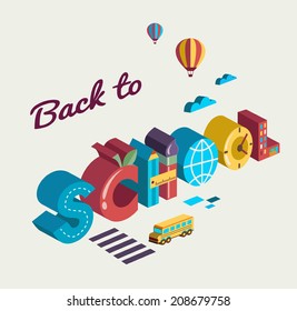 Back to school - text with icons. Vector concept