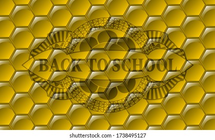 Back to School text inside sweet honey bees emblem.beekeeping chic background. Artistic illustration. 