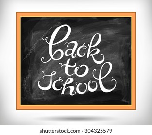 Back to school. Text message. Vector illustration. Hand drawn artwork. Texture background, wood, wooden frame. Web and mobile interface template