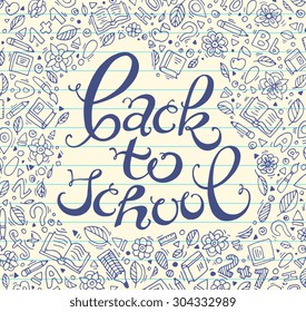 Back to school. Text message. Vector illustration. Set collection. Creative education concept for cards, tickets, branding, logo, label. Kids, children drawing. Web and mobile interface template 