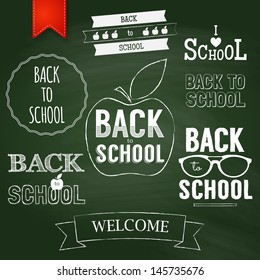Back to school text on chalkboard. Vector illustration