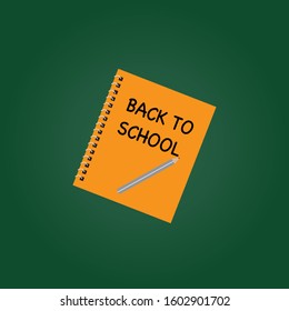 Back to school text on file with pencil. Vector illustration.